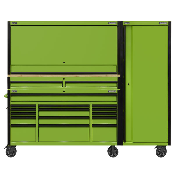 Sealey AP6115BECOMBO2 | Superline PRO Black Edition Mobile Trolley with Wooden Worktop, Hutch, 2 Drawer Riser & Side Locker 15 Drawer 1549mm