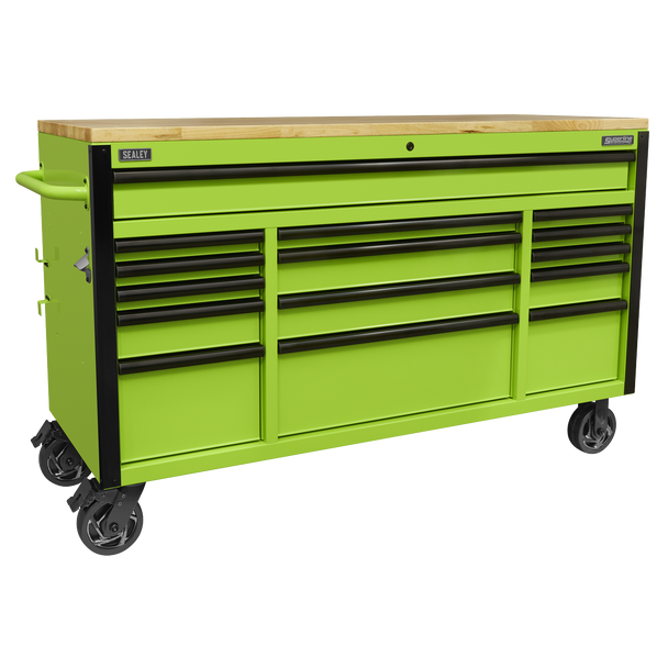 Sealey AP6115BE | Superline PRO Black Edition Mobile Trolley with Wooden Worktop 15 Drawer 1549mm