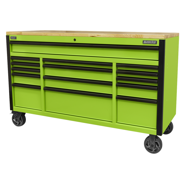 Sealey AP6115BE | Superline PRO Black Edition Mobile Trolley with Wooden Worktop 15 Drawer 1549mm