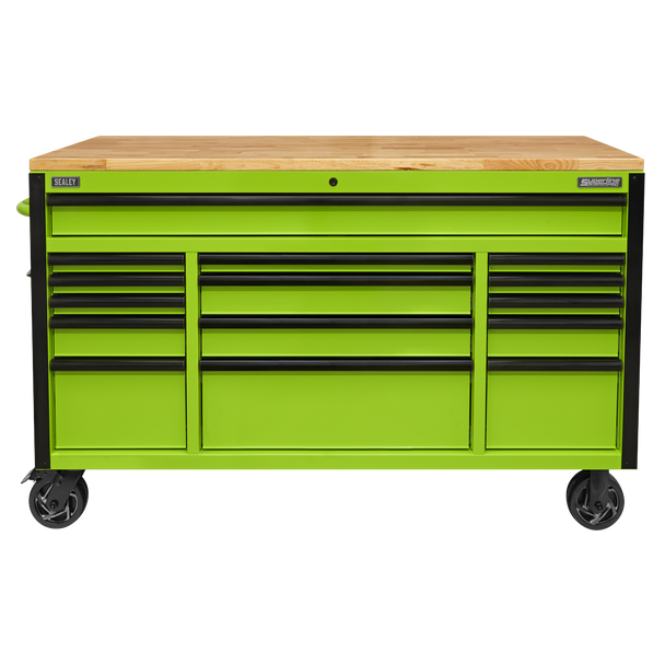 Sealey AP6115BE | Superline PRO Black Edition Mobile Trolley with Wooden Worktop 15 Drawer 1549mm