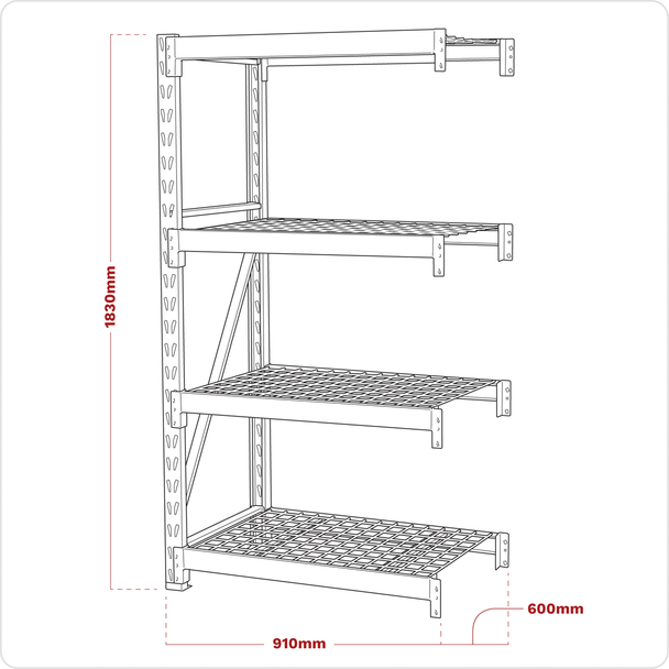 Sealey AP6372E | Heavy-Duty Racking Extension Pack with 4 Mesh Shelves 640kg Capacity Per Level
