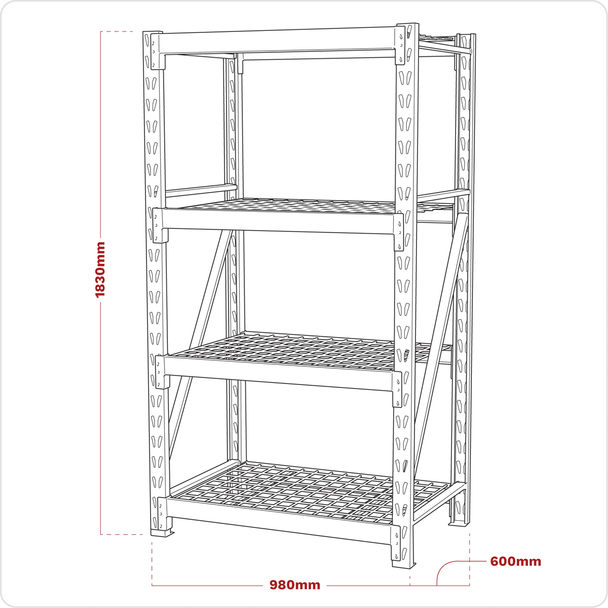 Sealey AP6372 | Heavy-Duty Racking Unit with 4 Mesh Shelves 640kg Capacity Per Level