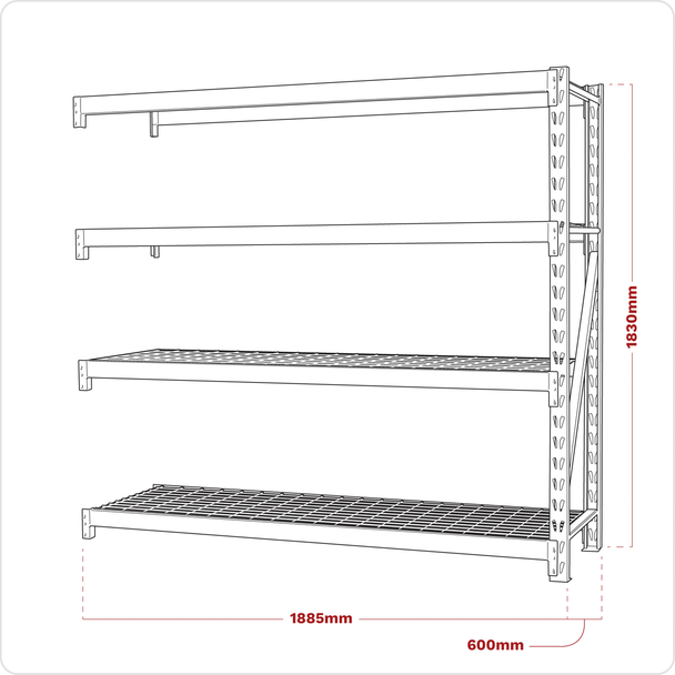 Sealey AP6572E | Heavy-Duty Racking Extension Pack with 4 Mesh Shelves 640kg Capacity Per Level
