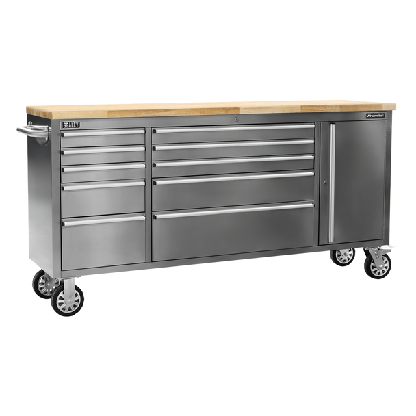 Sealey AP7210SS | Premier Mobile Stainless Steel Tool Cabinet & Cupboard 10 Drawer