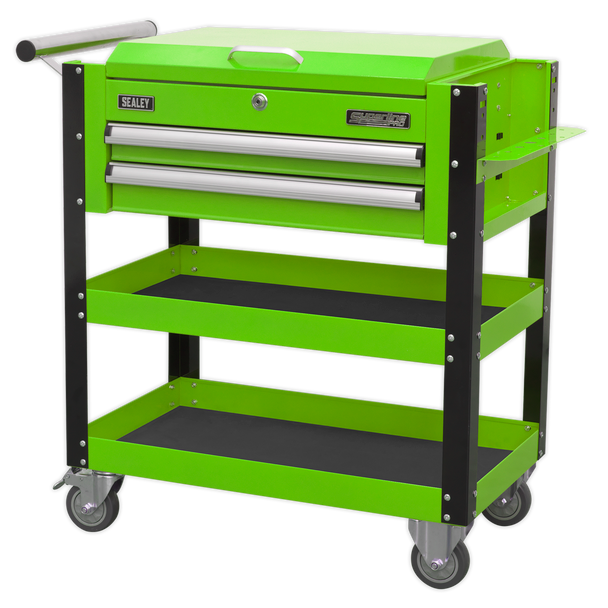Sealey AP760MHV | Superline PRO Heavy-Duty Mobile Tool & Parts Trolley with Lockable Top & 2 Drawers - Green
