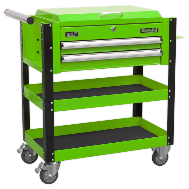 Sealey AP760MHV | Superline PRO Heavy-Duty Mobile Tool & Parts Trolley with Lockable Top & 2 Drawers - Green