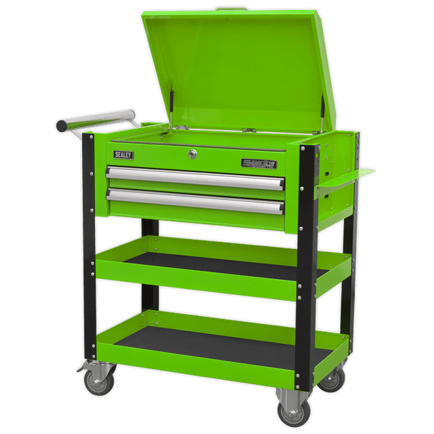 Sealey AP760MHV | Superline PRO Heavy-Duty Mobile Tool & Parts Trolley with Lockable Top & 2 Drawers - Green