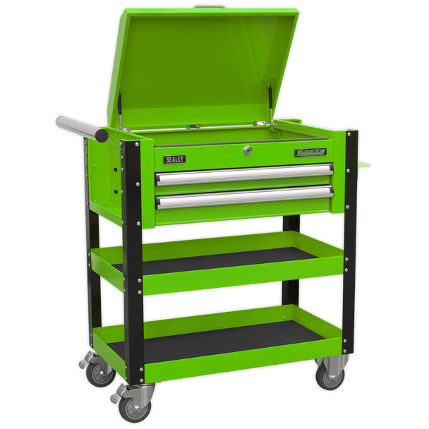 Sealey AP760MHV | Superline PRO Heavy-Duty Mobile Tool & Parts Trolley with Lockable Top & 2 Drawers - Green