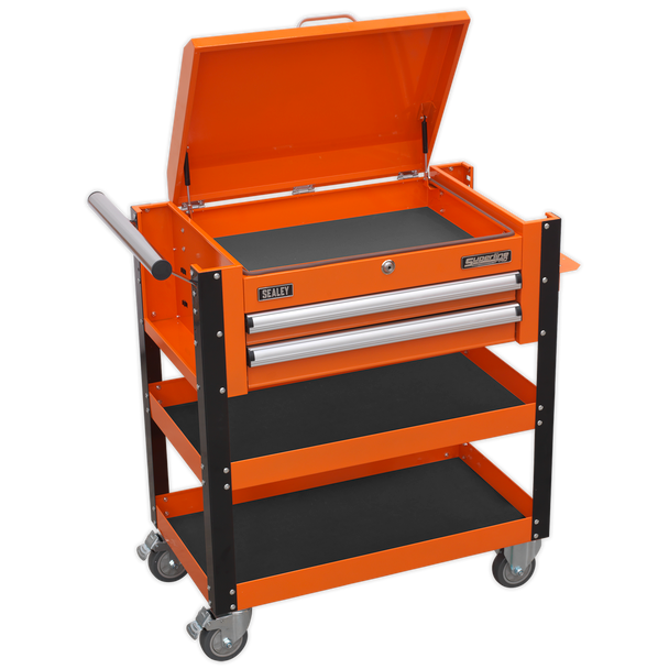Sealey AP760MO | Superline PRO Heavy-Duty Mobile Tool & Parts Trolley with Lockable Top & 2 Drawers - Orange