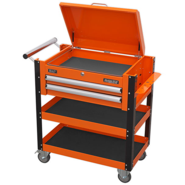 Sealey AP760MO | Superline PRO Heavy-Duty Mobile Tool & Parts Trolley with Lockable Top & 2 Drawers - Orange