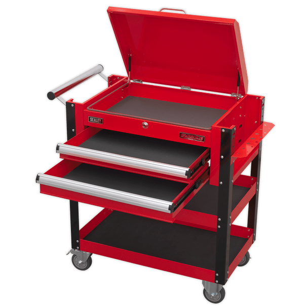 Sealey AP760M | Superline PRO Heavy-Duty Mobile Tool & Parts Trolley with Lockable Top & 2 Drawers - Red