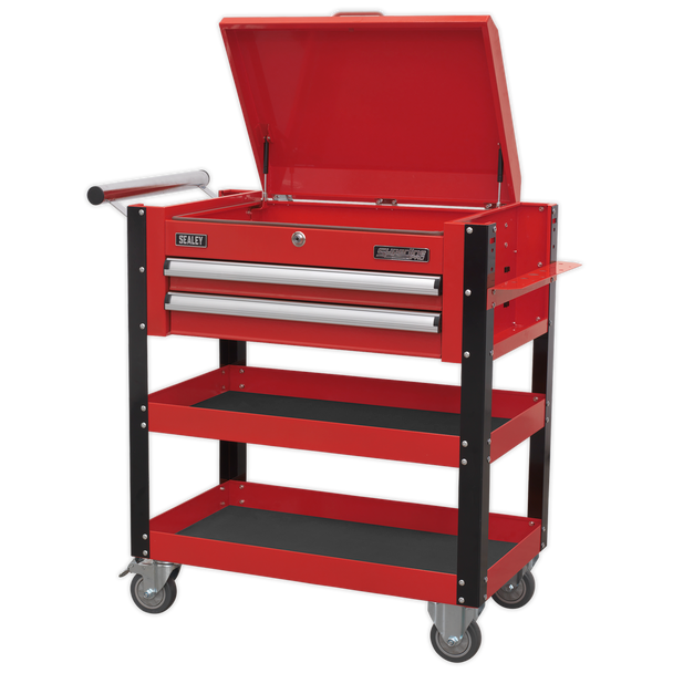 Sealey AP760M | Superline PRO Heavy-Duty Mobile Tool & Parts Trolley with Lockable Top & 2 Drawers - Red