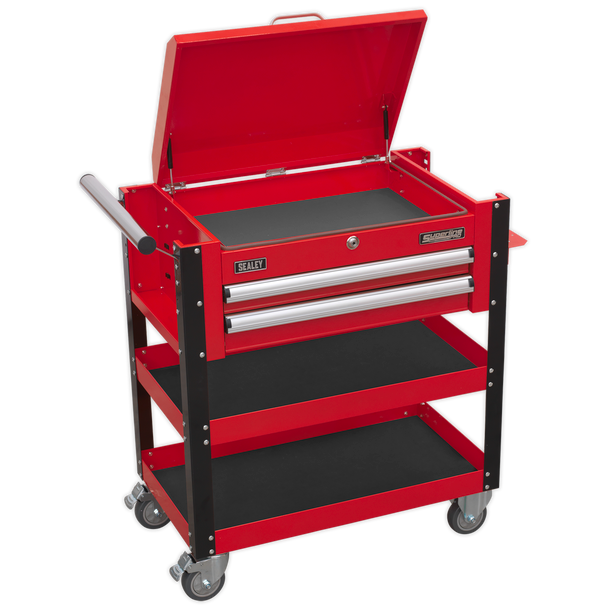 Sealey AP760M | Superline PRO Heavy-Duty Mobile Tool & Parts Trolley with Lockable Top & 2 Drawers - Red