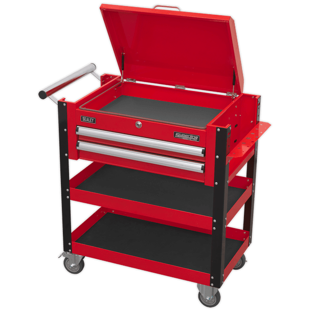 Sealey AP760M | Superline PRO Heavy-Duty Mobile Tool & Parts Trolley with Lockable Top & 2 Drawers - Red