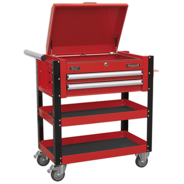 Sealey AP760M | Superline PRO Heavy-Duty Mobile Tool & Parts Trolley with Lockable Top & 2 Drawers - Red
