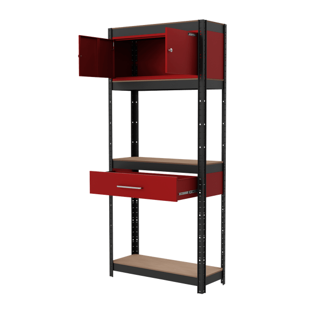Sealey AP830R | Shelving Unit 4-Tier with Cupboard & Drawer