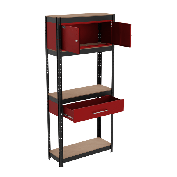Sealey AP830R | Shelving Unit 4-Tier with Cupboard & Drawer