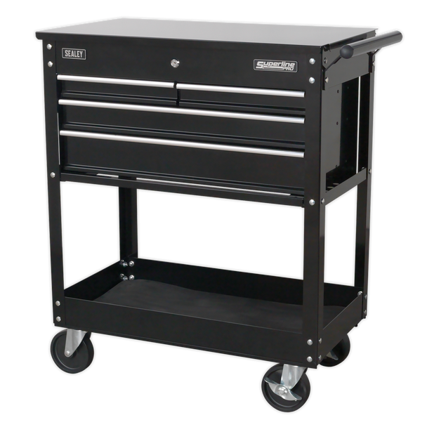 Sealey AP850MB | Heavy-Duty Mobile Tool & Parts Trolley with 4 Drawers & Lockable Top - Black
