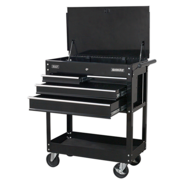 Sealey AP850MB | Heavy-Duty Mobile Tool & Parts Trolley with 4 Drawers & Lockable Top - Black