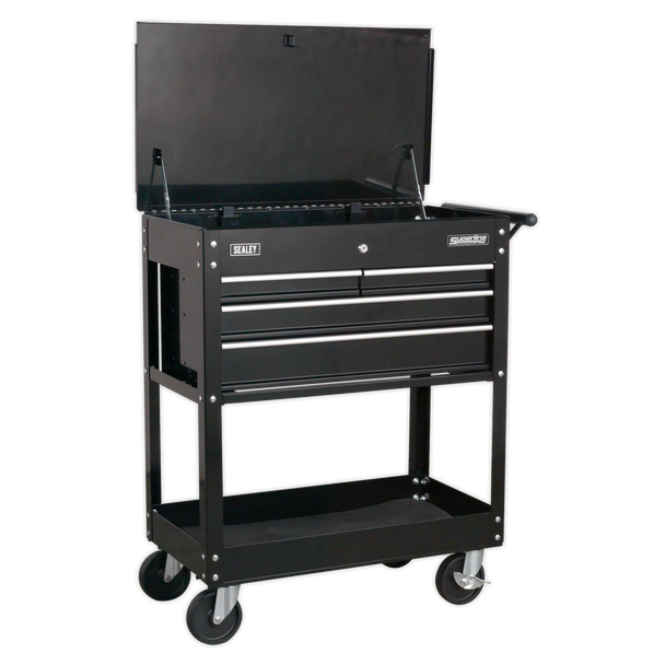 Sealey AP850MB | Heavy-Duty Mobile Tool & Parts Trolley with 4 Drawers & Lockable Top - Black