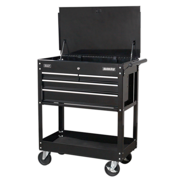 Sealey AP850MB | Heavy-Duty Mobile Tool & Parts Trolley with 4 Drawers & Lockable Top - Black