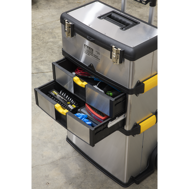 Sealey AP855 | Mobile Stainless Steel/Composite Toolbox with 3 Compartments