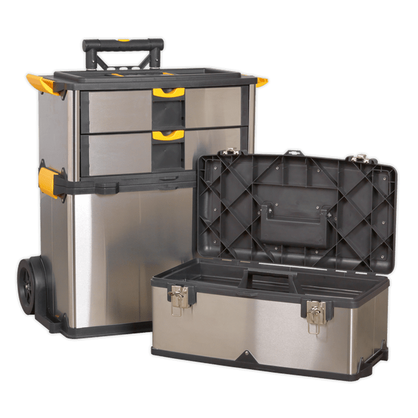 Sealey AP855 | Mobile Stainless Steel/Composite Toolbox with 3 Compartments