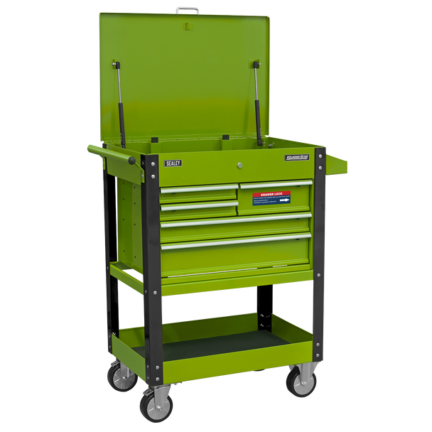 Sealey AP890MHV | Superline PRO Heavy-Duty Mobile Tool & Parts Trolley with 5 Drawers and Lockable Top - Hi-Vis Green