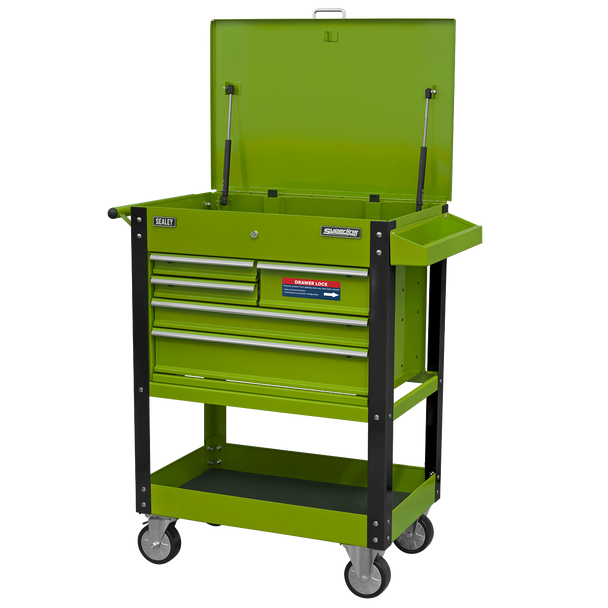 Sealey AP890MHV | Superline PRO Heavy-Duty Mobile Tool & Parts Trolley with 5 Drawers and Lockable Top - Hi-Vis Green