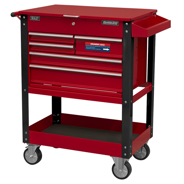 Sealey AP890M | Superline PRO Heavy-Duty Mobile Tool & Parts Trolley with 5 Drawers & Lockable Top