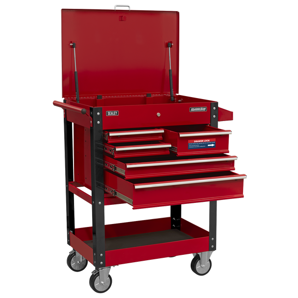 Sealey AP890M | Superline PRO Heavy-Duty Mobile Tool & Parts Trolley with 5 Drawers & Lockable Top