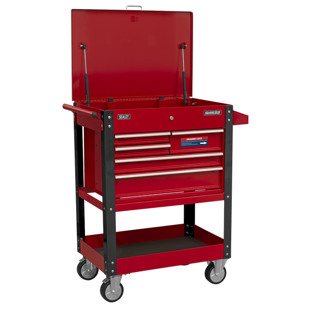 Sealey AP890M | Superline PRO Heavy-Duty Mobile Tool & Parts Trolley with 5 Drawers & Lockable Top