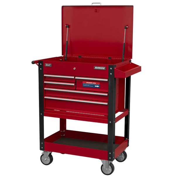 Sealey AP890M | Superline PRO Heavy-Duty Mobile Tool & Parts Trolley with 5 Drawers & Lockable Top