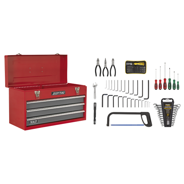 Sealey AP9243BBCOMBO | American PRO Tool Chest 3 Drawer with 93pc Tool Kit - Red/Grey