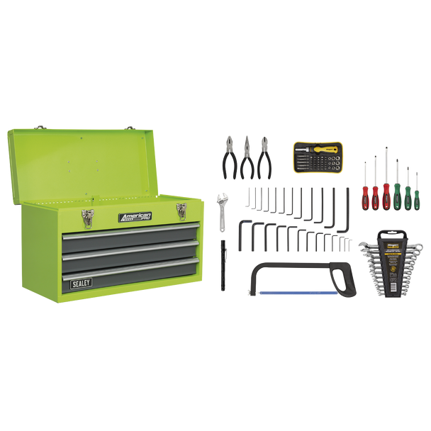 Sealey AP9243BBHVCOM | American PRO Tool Chest 3 Drawer with 93pc Tool Kit
