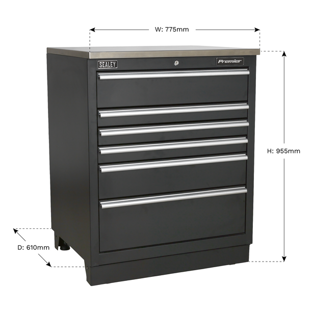 Sealey APMS03 | Premier Heavy-Duty Modular Floor Cabinet 6 Drawer 775mm