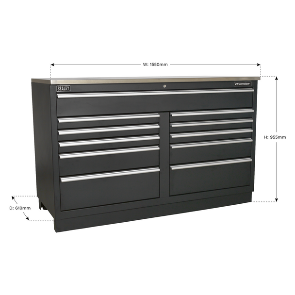 Sealey APMS04 | Premier Heavy-Duty Modular Floor Cabinet 11 Drawer 1550mm