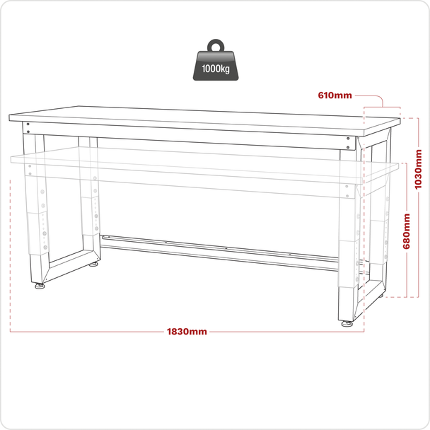 Sealey APMS23 | Premier Heavy-Duty Steel Adjustable Workbench with Stainless Steel Worktop 1830mm