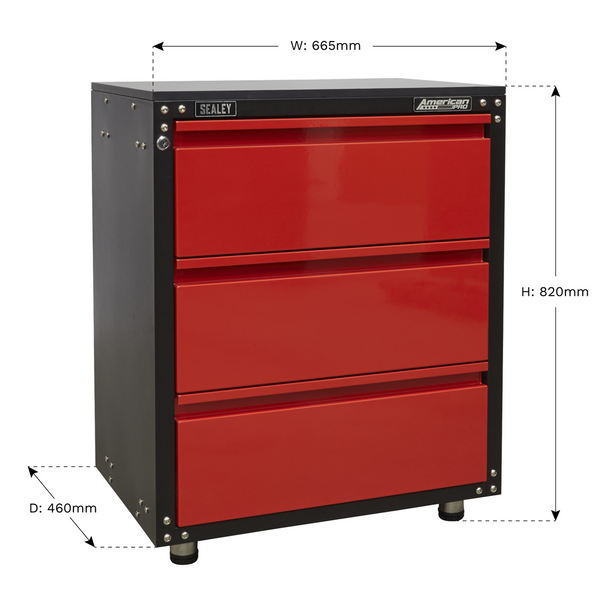 Sealey APMS82 | American PRO Modular Cabinet with Worktop 3 Drawer 665mm