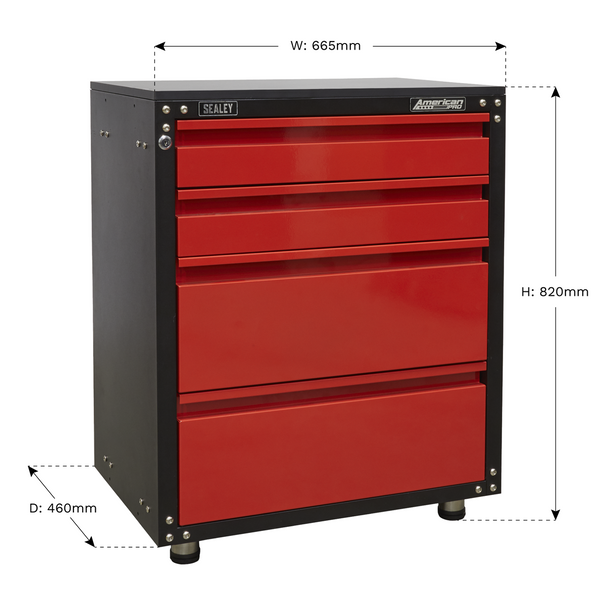 Sealey APMS84 | American PRO Modular Cabinet with Worktop 4 Drawer 665mm