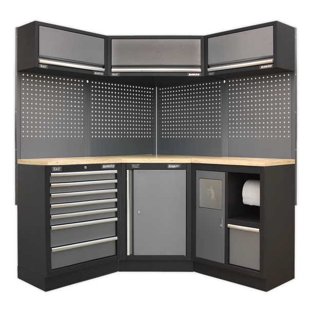 Sealey APMSSTACK08W | Superline PRO Corner Storage System with Wood Worktop 1.55m