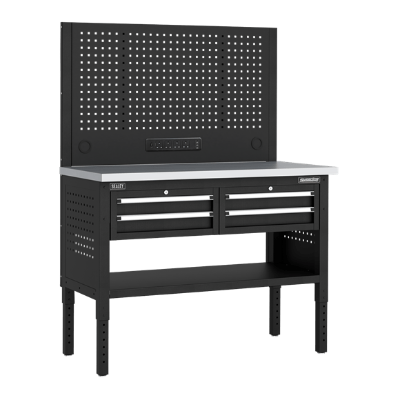 Sealey APMWB50COMBO2SS ⏐ Superline PRO® Modular Workbench with 4 Drawers Stainless Steel Worktop 1265mm