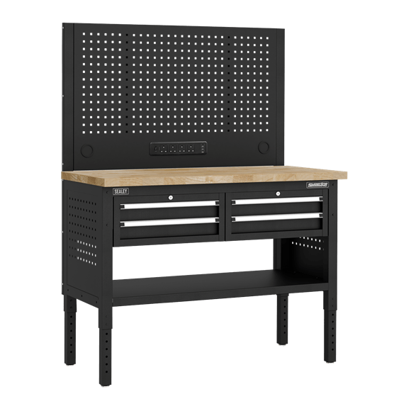 Sealey APMWB50COMBO2W ⏐ Superline PRO® Modular Workbench with 4 Drawers Wooden Worktop 1265mmSealey APMWB50COMBO2W ⏐ Superline PRO® Modular Workbench with 4 Drawers Wooden Worktop 1265mm