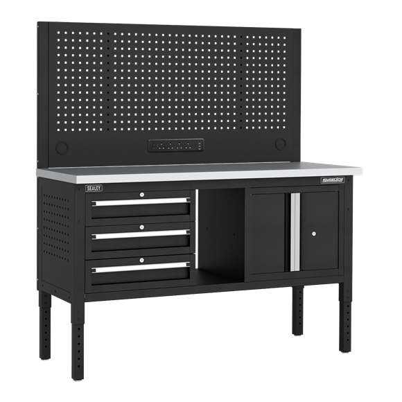 Sealey Sealey APMWB60COMBO2SS ⏐ Superline PRO® Modular Workbench with 3 Drawers & Cupboard Stainless Steel Worktop 1525mm ⏐ Superline PRO® Modular Workbench with 3 Drawers & Cupboard Stainless Steel Worktop 1525mm