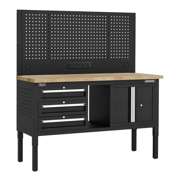 Sealey APMWB60COMBO2W ⏐ Superline PRO® Modular Workbench with 3 Drawers & Cupboard Wooden Worktop 1525mm