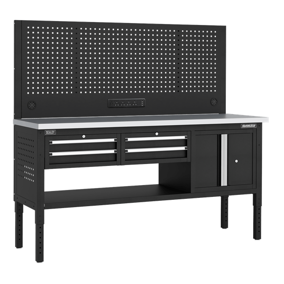Sealey APMWB72COMBO1SS ⏐ Superline PRO® Modular Workbench with 4 Drawers & Cupboard Stainless Steel Worktop 1830mm
