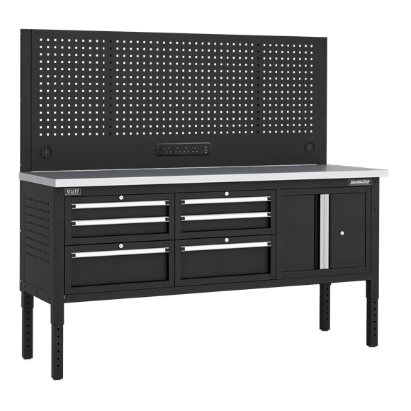 Sealey APMWB72COMBO2SS ⏐ Superline PRO® Modular Workbench with 6 Drawers & Cupboard Stainless Steel Worktop 1830mm