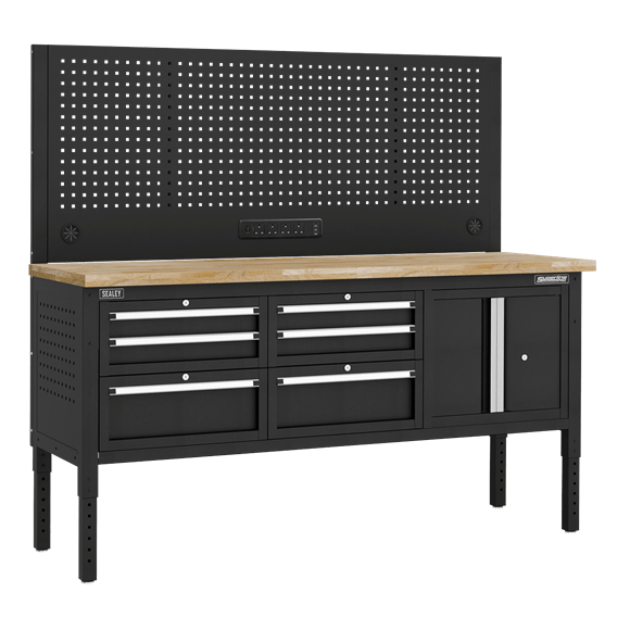 Sealey APMWB72COMBO2W ⏐ Superline PRO® Modular Workbench with 6 Drawers & Cupboard Wooden Worktop 1830mm