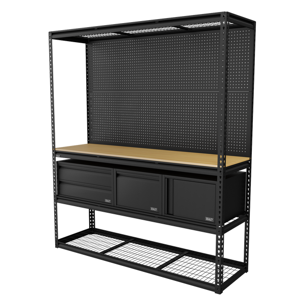 Sealey APMWBCOMBO1 | Heavy-Duty Modular Workbench & Racking Kit with 3 Storage Units