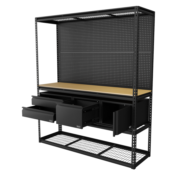 Sealey APMWBCOMBO1 | Heavy-Duty Modular Workbench & Racking Kit with 3 Storage Units